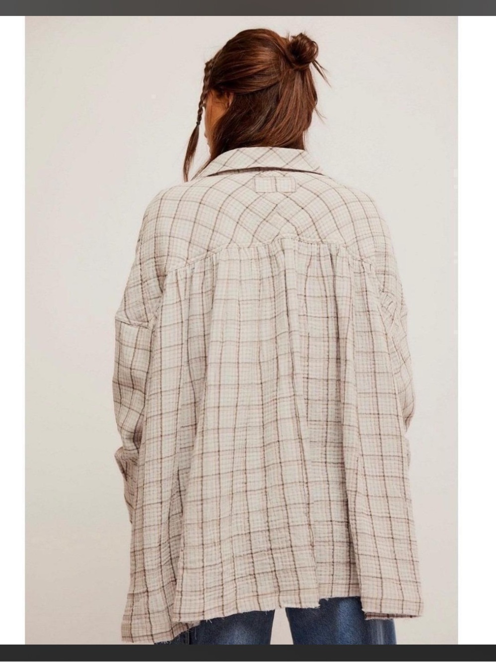 We The Free Cream Plaid Button-Down Shirt Jacket